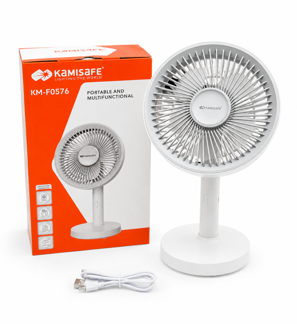 پنکه رومیزی شارژی برند کامی سیف KAMISAFE مدل KM-F0576