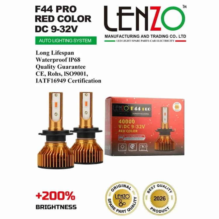 هدلایت لنزو مدل F44 Pro پایه H1 H7 H4 بسته دو عددی